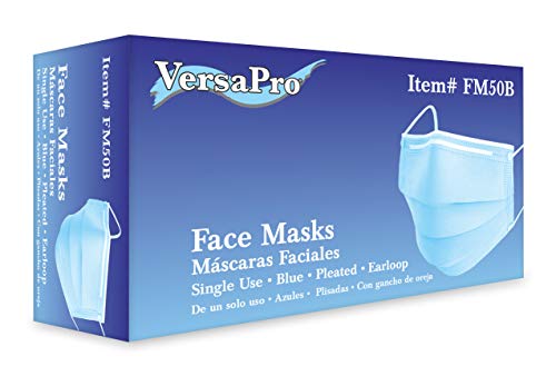 Ear Loop Procedure Face Masks, 3-Ply, Breathable and Comfortable, Blue, Pack of 50