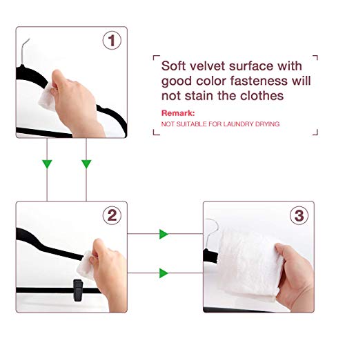 JS HANGER 50 Pack Velvet Multi-use Hangers with 10 PCS Clips for Coat, Suit, Pant, Dress and Skirt - Non-Slip Clothing Hanger with Notches, Space-Saving Slim Hanger, Black - Thumbnail 5