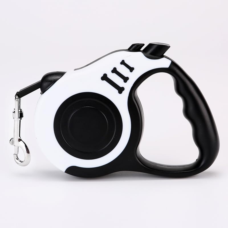 Westbae - Retractable Dog Leash, 5m/ 16ft Length, with Lock and Pause Button.360°Tangle-Free Smooth&Durable Nylon Tape with Anti-Slip Handle, One-Handed Brake for Small Medium Dogs (White)