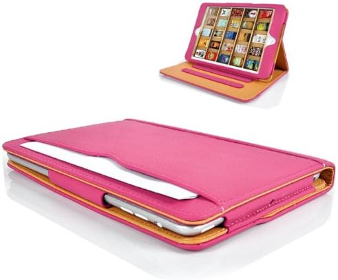 Apple iPad Mini/iPad Mini 2 Pink & Tan leather Wallet Smart Flip Case Cover with Magnetic Sleep Wake Sensor + Free Screen Protector