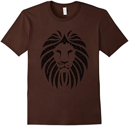 Mens Trippy Psychedelic Fractal Lion Design T-Shirt Black Large Brown