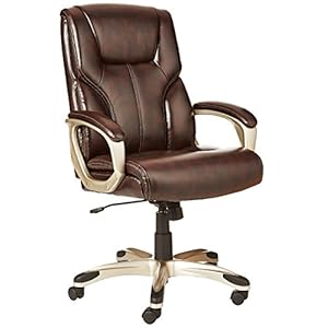 AmazonBasics High-Back, Leather Executive, Swivel, Adjustable Office Desk Chair with Casters, Brown