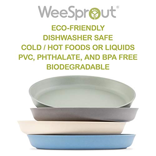 WeeSprout-Bamboo-Toddler-Plates-4-pc-Set-8-x-8-x-1-Best-Organic-Dinnerware-Plate-Pack-for-Children-for-Big-Kids-and-Baby-Dishwasher-Friendly