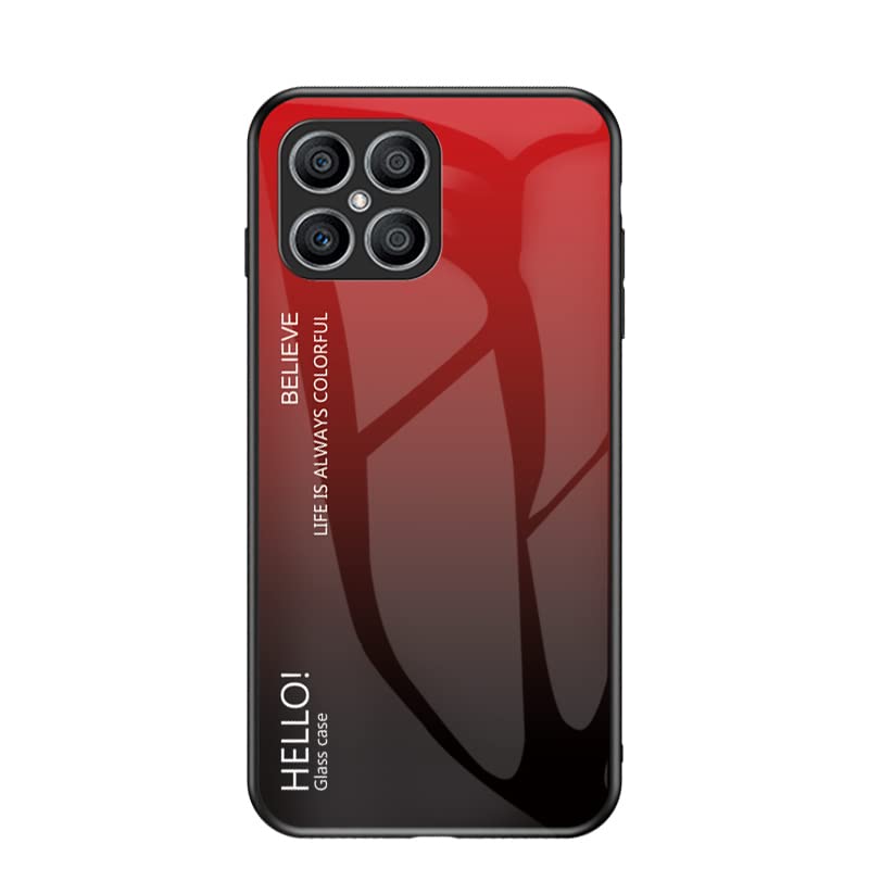 BeyondTop Multicolor Case for Honor X8 Case Gradient Clear Tempered Glass Cover Case Compatible with Honor X8 (Red)