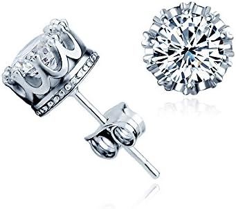 Sterling Silver 2 ct. Cubic Zirconia Round Crown Silver Stud Earrings