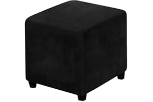 LEXFORT Velvet Ottoman Covers Slipcover Square Footstool Protector Covers Storage Stool Ottoman Covers Stretch with Elastic Bottom Small Black