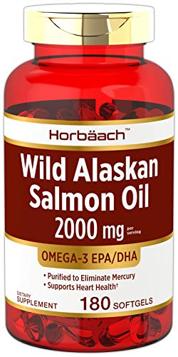 Wild Alaskan Salmon Fish Oil 2000 mg | 180 Softgel Capsules | Gluten Free, Non-GMO | High Potency | Excellent Source of Omega-3 Fatty Acids EPA and DHA | by Horbaach