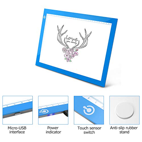 A4 Dimmable Brightness LED Artcraft Light Box Tracer Slim Light Pad Portable Tablet, ME456 USB Power Cable Copy Drawing Board Tracing Table for Artists Designing, Animation, Sketching (Blue)