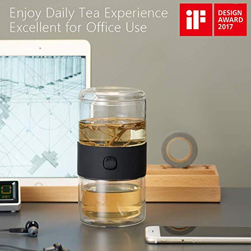 ZENS Travel Tea Set, Glass Portable Teapot Infuser Set for One with 200ml Double Walled Teacup
