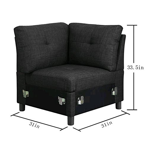 DAZONE Corner Sectional Sofa Chair with Cushions (Charcoal, 31" L x 31" W x 33.5" H / 42 Lbs)