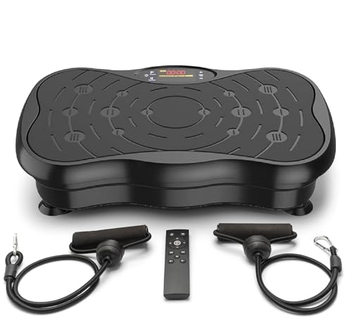 LBOYLOVE® Vibration Plate Exercise Machine，Lymphatic Drainage Machine for Weight Loss For Whole Body Workout, Vibration Fitness Trainer, Compact Designed Power Plate With Resistance Cords