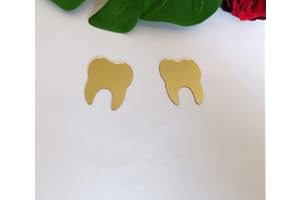 MEYA 50pcs of DIY Teeth Shape Wall Mirror Sticker, Dental Care Mirrored Teeth Decals for Dentist Clinic Party Decoration (1'', Gold Mirror)