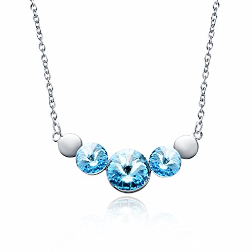 KaLeido Sterling Silver Plated Three Circle Crystals Pendant Necklace, 16" (Blue)
