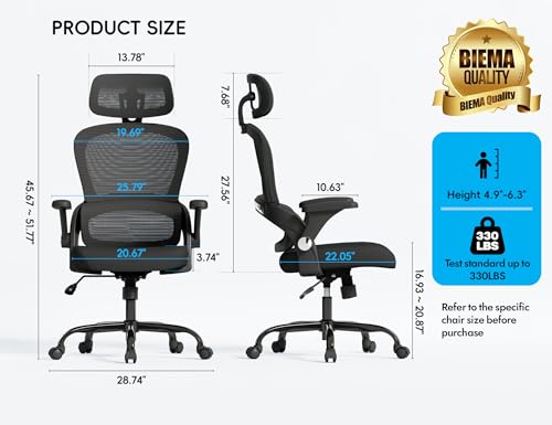 TRALT Office Chair - Ergonomic Office Chair with Back Support, Home Office Desk Chairs, 330lbs Wide Seat Big and Tall Office Chairs with Headrest, Comfy Desk Chairs (Black)