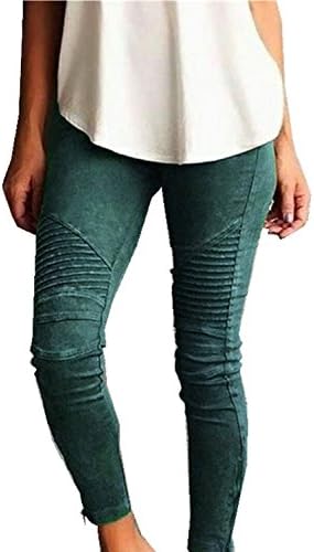 LAMISSCHI Womens Skinny Stretch Pleated Ankle Zipper Pencil Moto Pants Jeggings
