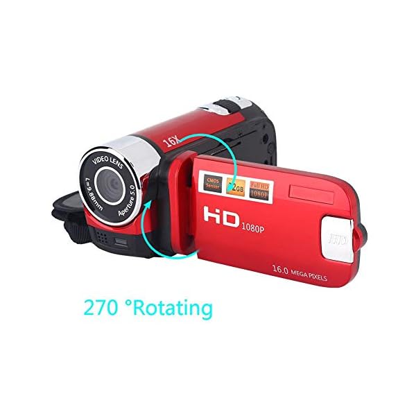 Entatial Digitaler Camcorder Full HD 270 ° Drehung 1080P 16X High Definition Digitaler Camcorder Video-DV-Kamera (Rot) – Bild 5
