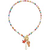 NOVYRA Colorful Beaded Necklace Boho Colored Ceramic Small Fish & Starfish Pendant Necklace Handmade Beach Summer Surfer Choker Necklaces Trendy Jewelry For Women
