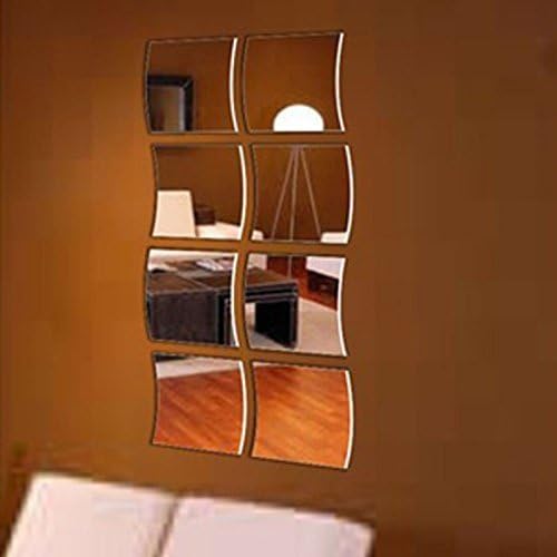 MEYA Wave Wall Mirror Sticker,3D Crystal Mirror Square Wall Decal& Murals For Living Room Bedroom Home Deco Size 25x25CM,4PCS/lot (Silver) - Image 3