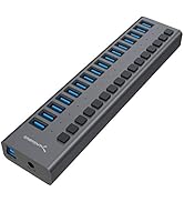 Sabrent HUB en Aluminium doté de 16 Ports USB 3.0 (Data et Recharge) avec LEDs et Boutons d’Alime...