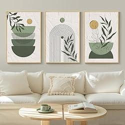Framed Sage Green Large Boho Canvas Wall Art for