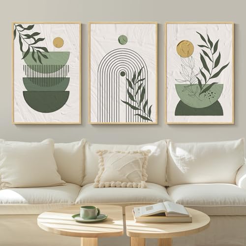Framed Sage Green Large Boho Canvas Wall Art for