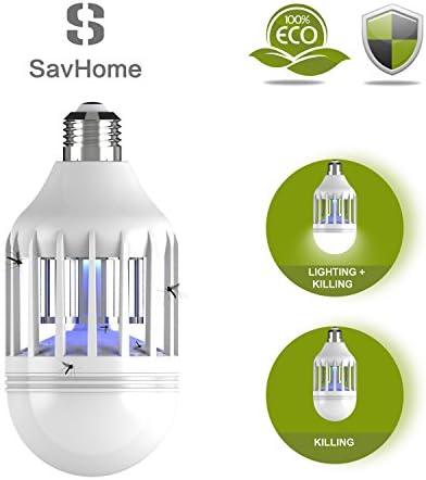 S SAVHOME Bug Zapper Light Bulb with LED Light Bulb,Fly Killer, Mosquito Killer, Built in Insect Light Trap, Fits in 110v Light Bulb Socket, Perfect for Indoor Home Garden Patio Backyard