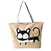 Meiyiu Women Girls Casual Satchel Cute Cat Patttern Handbag Single Shoulder Canvas Bag Purple
