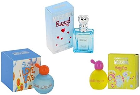 Moschino Mini Fragrances for Women; 3 Piece Bundle Set of Individually Boxed Women's Miniature Fragrances: Funny EDT, I Love Love EDT and Hippy Fizz EDT. All fragrances are Travel Size Splash-On