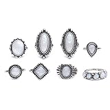 Myhouse Women Girls 8pcs/Set Opal Stone Engagement Jewelry Vintage Ring For Wedding Gifts Charms Findings