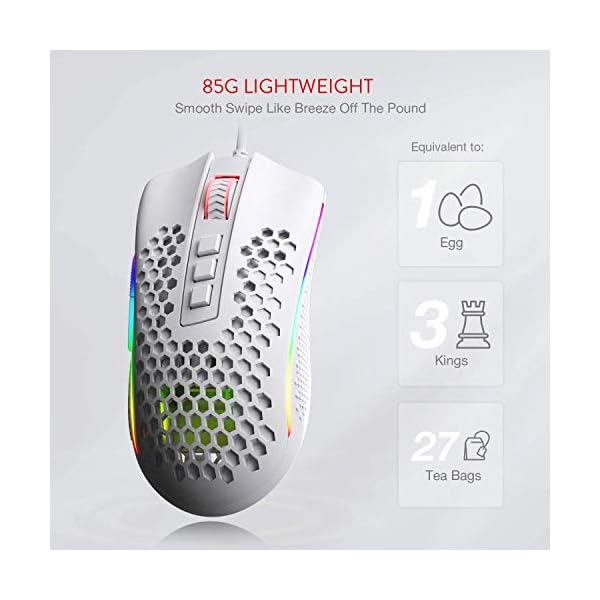 Redragon-M808-Storm-Lightweight-RGB-Gaming-Mouse-85g-Ultralight-Honeycomb-Shell-12400-DPI-Optical-Sensor-7-Programmable-Buttons-Precise-Registration-Super-Lite-Cable-White Redragon M808 Storm Ultralight Wired Gaming Mouse, 85g Lightweight Honeycomb Shell - Adjustable DPI Up to 12,400…
