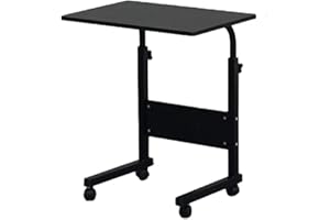 HomVent Adjustable TV Tray Table Rolling Sofa Side Snack Table with Wheels Portable C-Shape Dinner Tray Tables Mobile Wooden Laptop Desk Beside Couch Bed (Black-23.6" Wx15.7 D)
