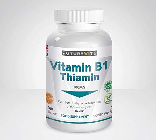 Vitamin B1 100mg (Thiamin) 180 Tablets Suitable for Vegans and Vegetarians Made in UK by Futurevits 6 Month Supply, Premium Grade only.