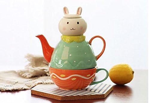 Ceramic mug Creative hand drawing tea teapot combination coffee cup Afternoon tea (Miss rabbit)
