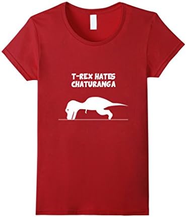 Women's YOGA SHIRT - T-Rex Hates Chaturanga Small Cranberry