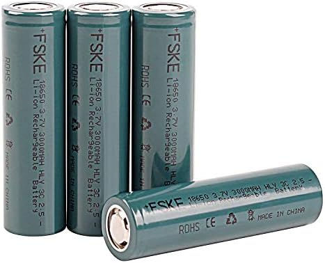 FSKE 18650 Battery Li-ion Rechargeable 3.7V 3000mAh for E-Cigarettes,Flat Top (4 Batteries)