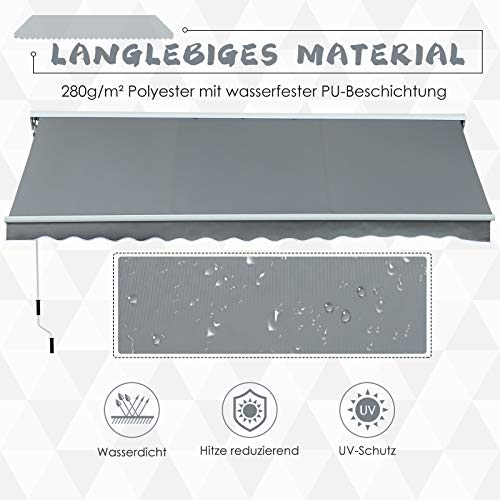 Outsunny Markise mit Handkurbel, Gelenkarmmarkise, Elektrisch/Manuell, mit Fernbedienung, Sonnenschutz, Wandmontage… – Bild 5