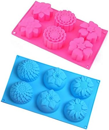 GORLD 2 PCS 6 Cavity Assorted Flower Shape Silicone DIY Soap Mold Chocolate Biscuit Cake Muffine Silicone Mold