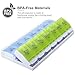 AM PM Pill Box (2 Times a Day) , 7 Day Weekly Pill Organizer with Push Button Design for Travel and Home, Green Blue Pill Case for Vitamins, Fish Oil, Supplements