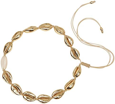 XY Fancy Natural Shell Necklace Bracelet Set Adjustable Handmade Woven Cowrie Jewelry Boho Hawaii Beach Seashell Choker for Women Girls
