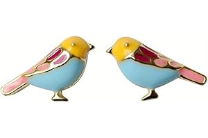 DTJA Cute Bird Stud Earrings for Women Girls 925 Sterling Silver 14k Gold Plated Tiny Small Animal Pet Enameled Blue Yellow Pink Feather Birds Tragus Post Nickel Free Piercing Ear Daity Jewelry