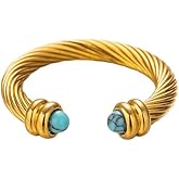 Pneswzy Gold Turquoise Ring, Western Rings for Women, Adjustable Rings for Vintage Jewelry, Boho Stainless Steel Ring for Men