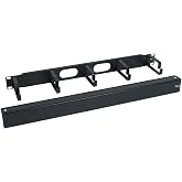 ICC 1U Ring Cable Manager with Cover, 3-Inch D-Rings, Black, 1-Pack | 19-inch rackmount fit, metal construction, horizontal patch cord routing, structured wiring, network rack organization