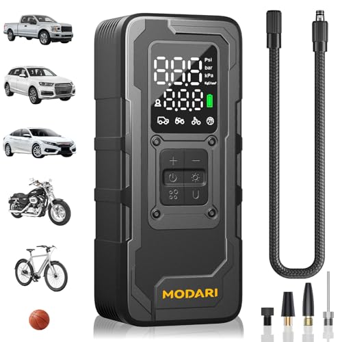 MODARI Tire Inflator Portable Air Compressor - 4X Faster 160 PSI Portable Air Pump for Cars - Cordless Tire Inflators with Gauge - Portable Tire Inflator for Car, Pickup, Bike and More Image