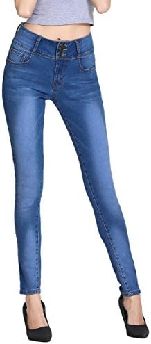 Women's Juniors Classic Mid Thigh Vintage Super Stretchy Fit Skinny Jeans Pencil Pants,Blue,6