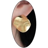 Chunky Gold Coin Hammered Curved Statement Stud Earrings for Women | Round,flat,geometric,button,textured,disc,glossy,vintage,boho,jewelry,daily,office,party,birthday,festival,gifts,chic