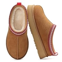 KIDMI Genuine Suede Platform Slippers for Women Fuzzy Winter Warm Shoes Indoor Outdoor