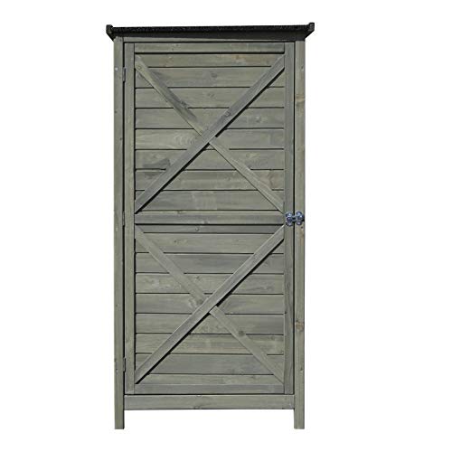 Wiltec Gartenschrank aus Holz 69,5x52x142cm mit Flügeltür & Flachdach mit Bitumenisolierung – Bild 5