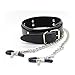 SM Bondage Under Bed Restraint Kit Sex Toy Leather Choker Collar with Nipple Clamps Chain Nipple Clips Nipple Jewelry Nipple Toys