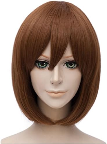 Flovex Short Straight Anime Bob Cosplay Wigs Natural Sexy Costume Party Daily Hair with Bangs (Brown)