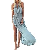 Choies Women's Blue Cut Away Open Waist Split Holiday Beach Maxi Sundress